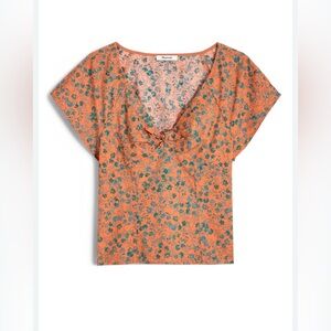 NWT Madewell 100% Cotton Amari Twist Floral Sunset Haze Orange Top Size 2